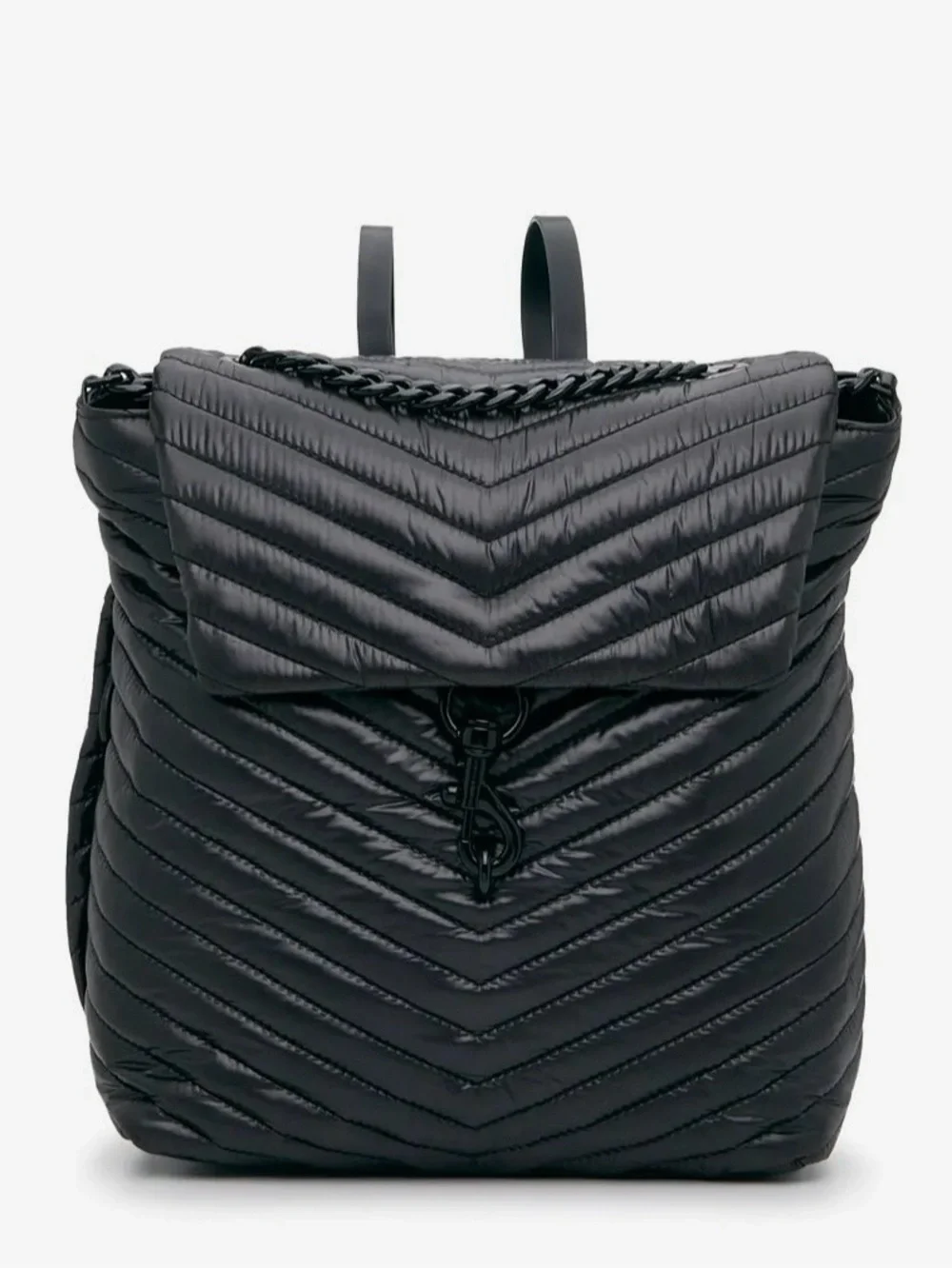 Quilted Black Backpack with Chain Trim